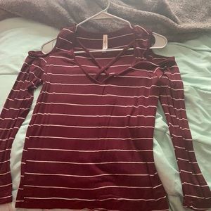 Love charm maroon,white striped shirt,size large